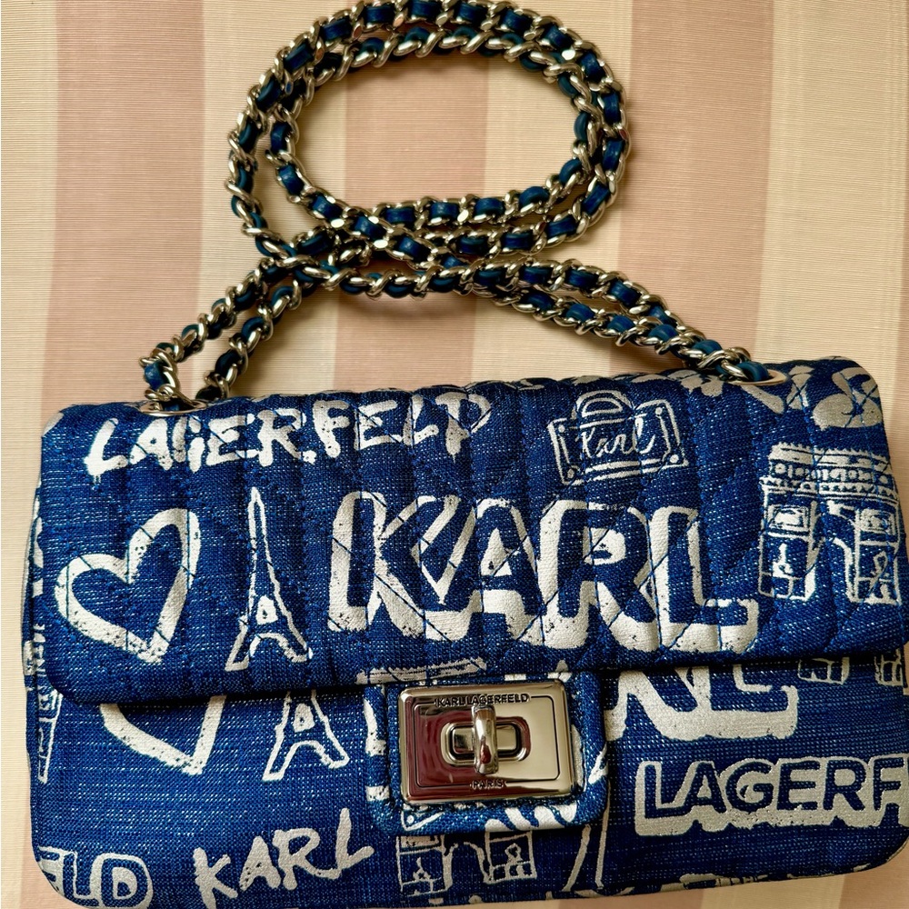 Karl Lagerfeld Graphic Blue Shoulder Bag